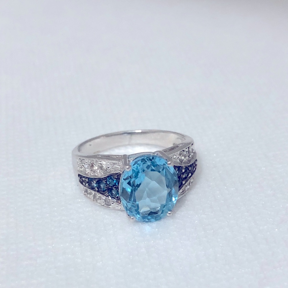 Womens Ring Blue Topaz with sapphire accents